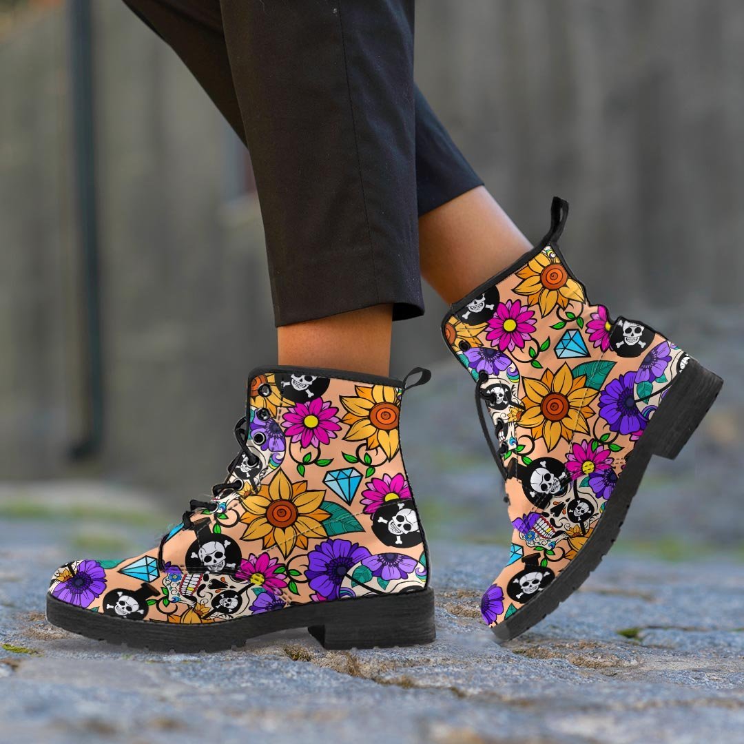 Sugar Skull Flower Women's Boots-grizzshop