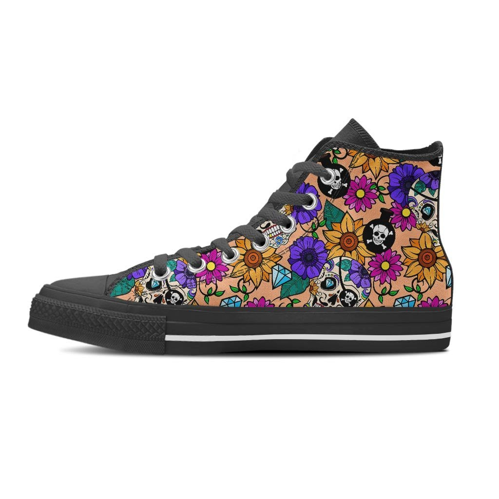 Sugar Skull Flower Women's High Top Shoes-grizzshop