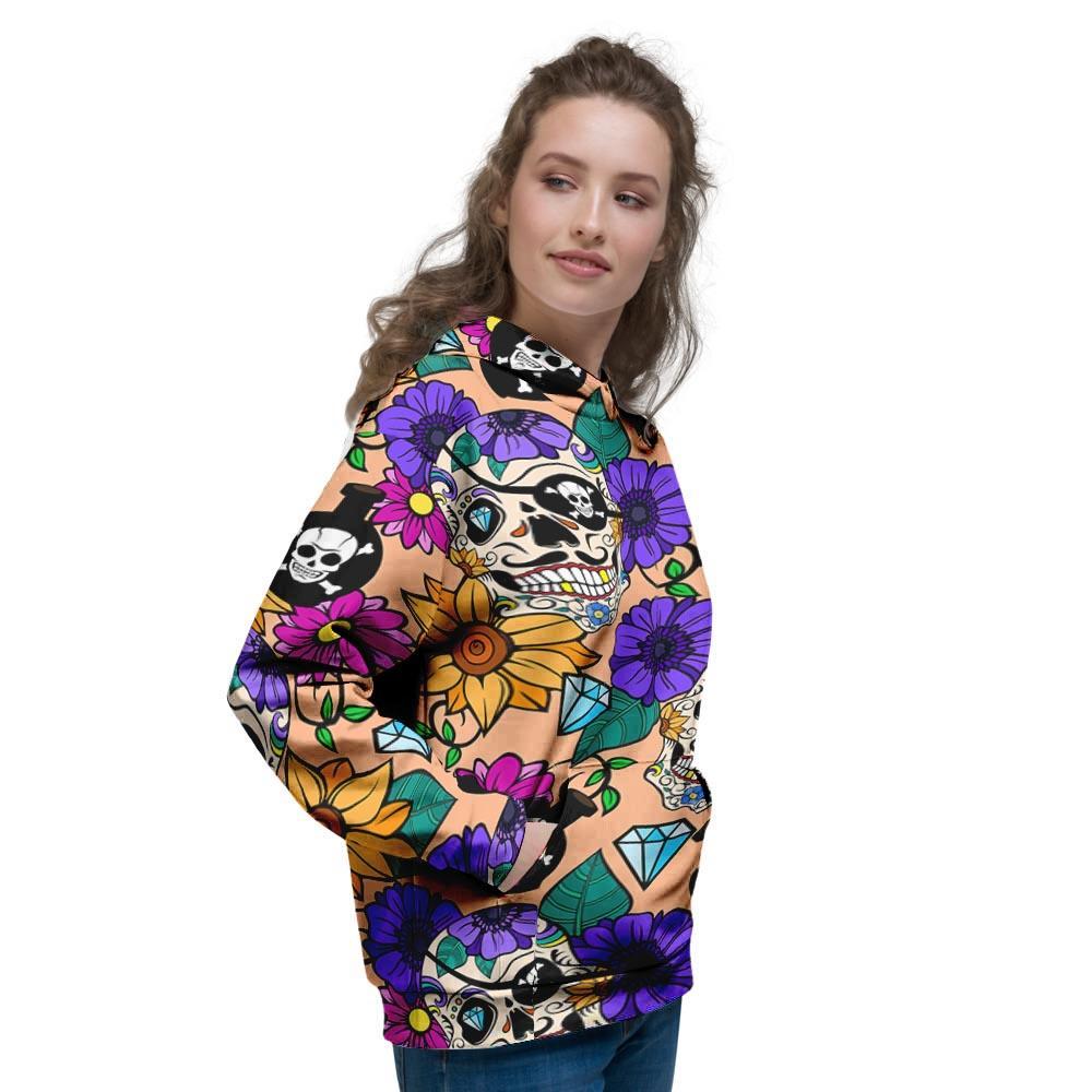 Sugar Skull Flower Women's Hoodie-grizzshop