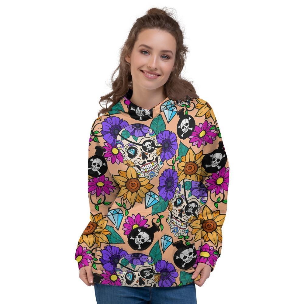 Sugar Skull Flower Women's Hoodie-grizzshop