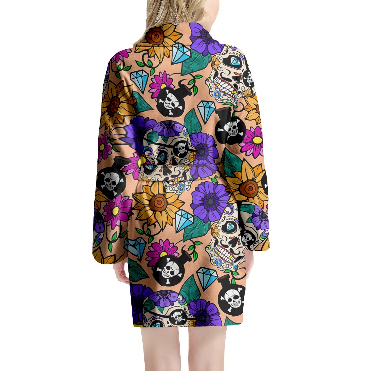 Sugar Skull Flower Women's Robe-grizzshop