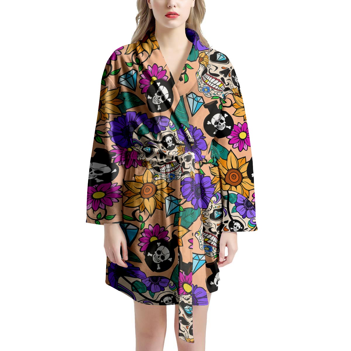 Sugar Skull Flower Women's Robe-grizzshop