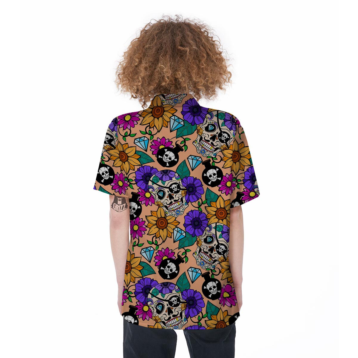 Sugar Skull Flower Women's Short Sleeve Shirts-grizzshop