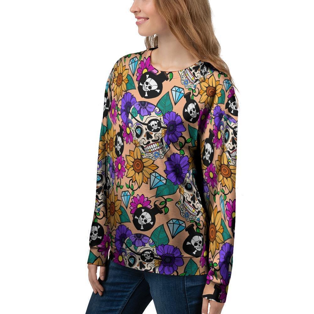 Sugar Skull Flower Women's Sweatshirt-grizzshop