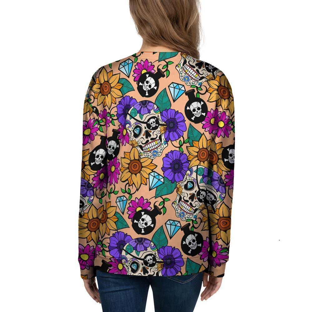 Sugar Skull Flower Women's Sweatshirt-grizzshop