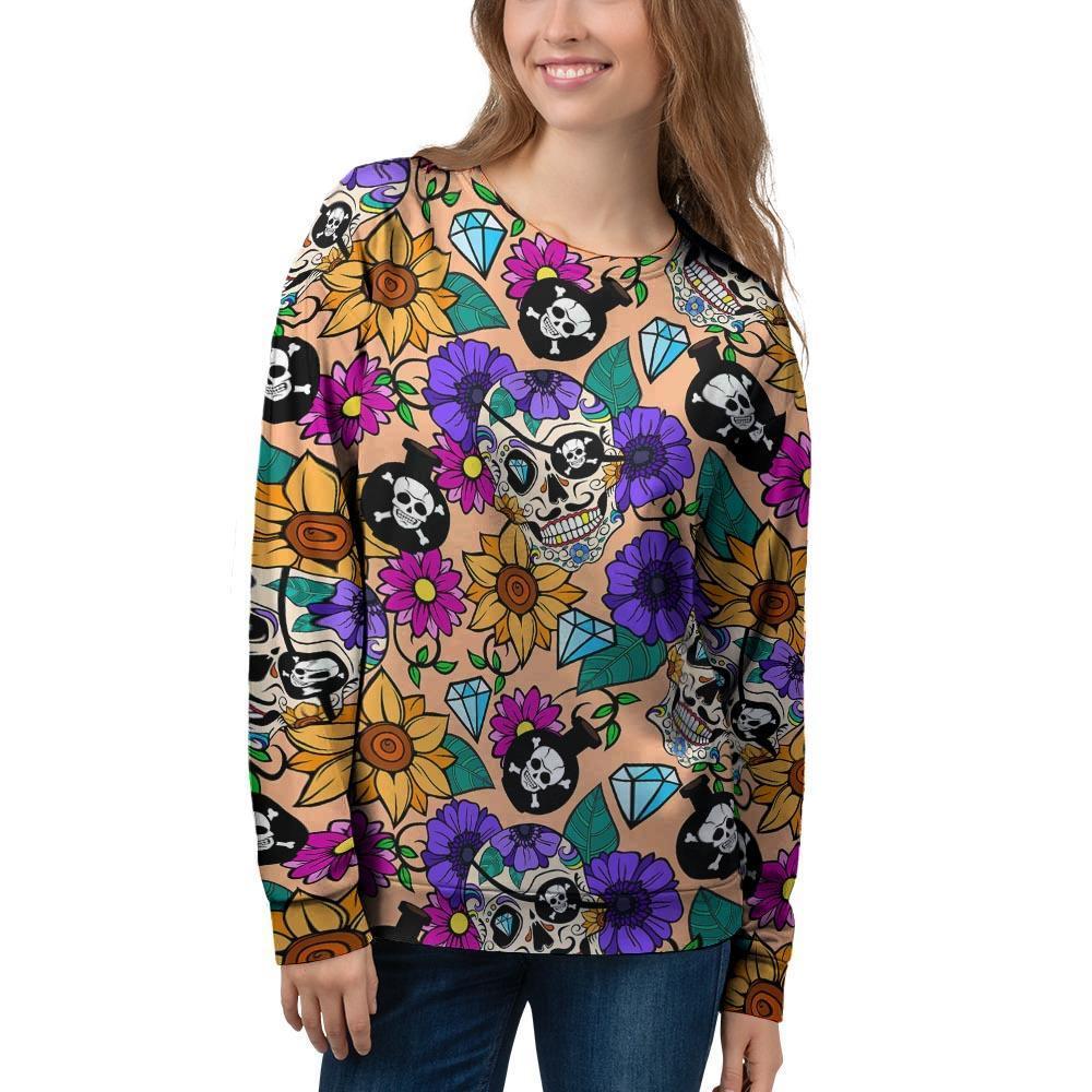 Sugar Skull Flower Women's Sweatshirt-grizzshop