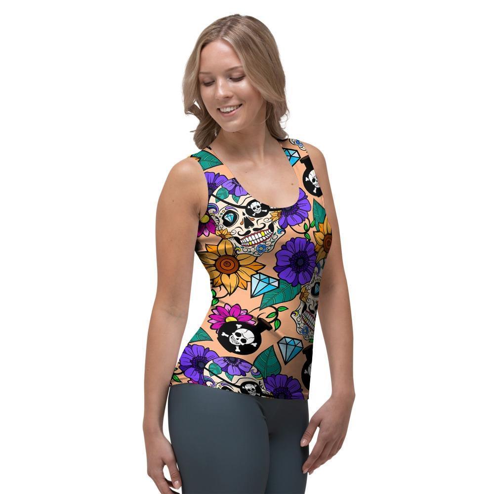 Sugar Skull Flower Women's Tank Top-grizzshop