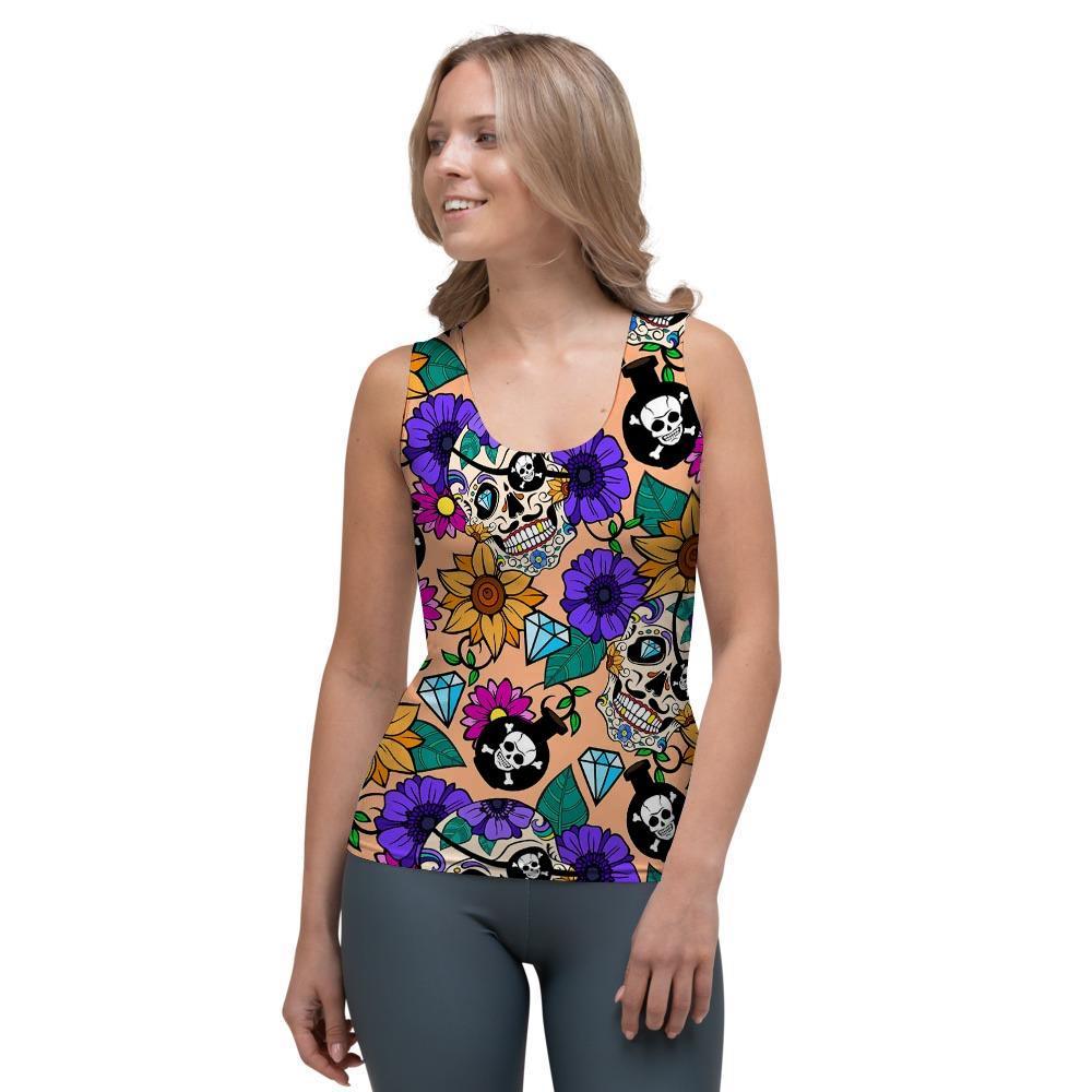 Sugar Skull Flower Women's Tank Top-grizzshop