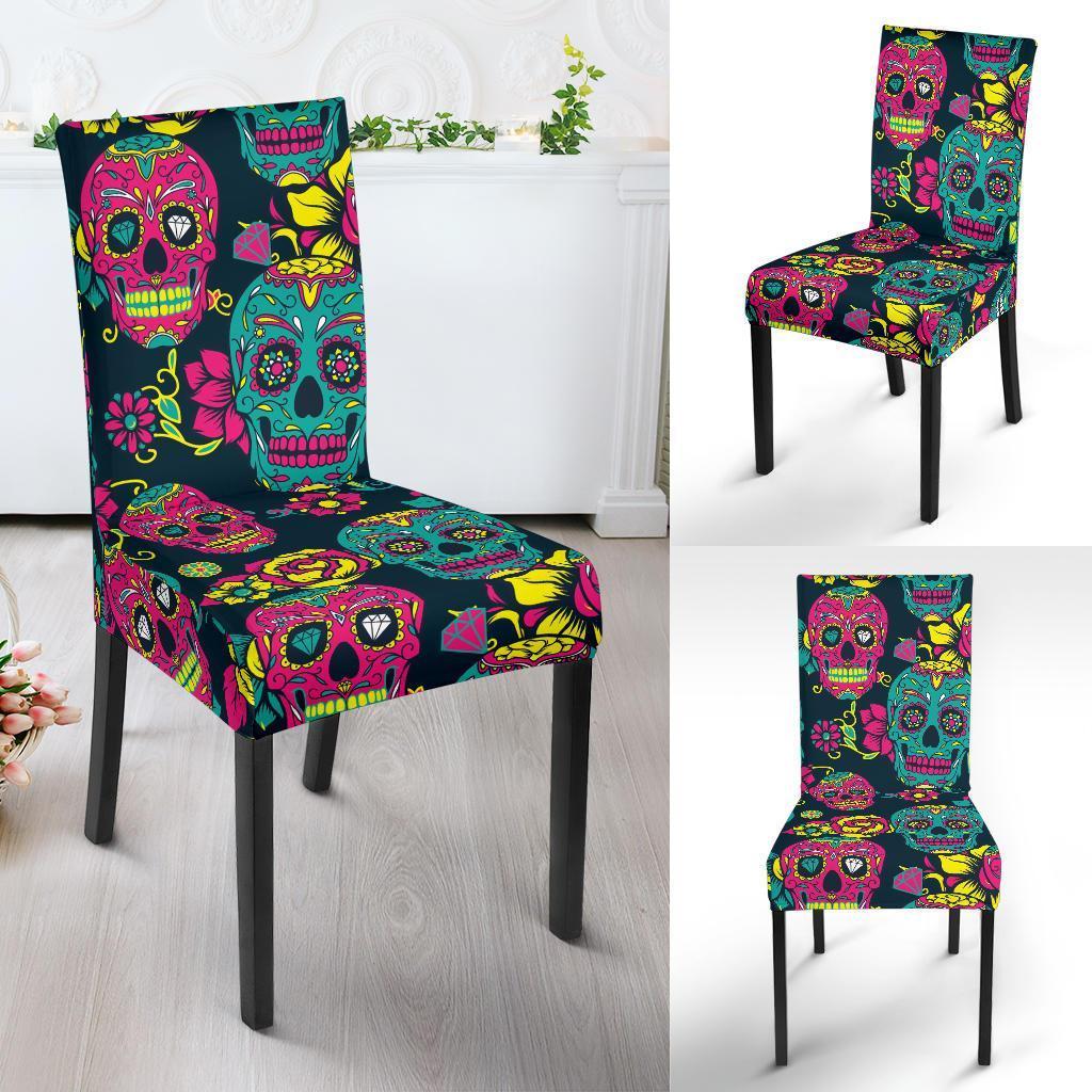 Sugar Skull Girly Skeleton Floral Pattern Print Chair Cover-grizzshop