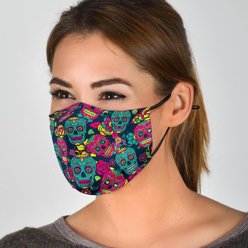 Sugar Skull Girly Skeleton Floral Pattern Print Face Mask-grizzshop