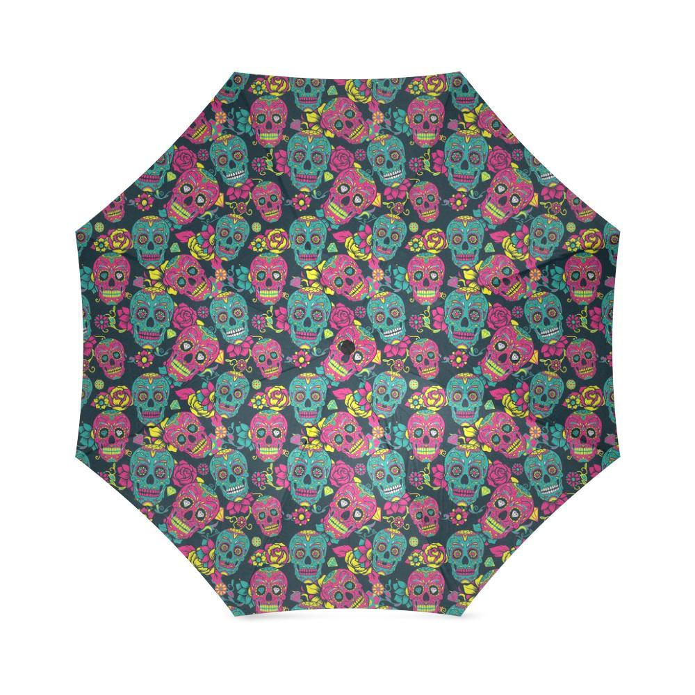 Sugar Skull Girly Skeleton Floral Pattern Print Foldable Umbrella-grizzshop