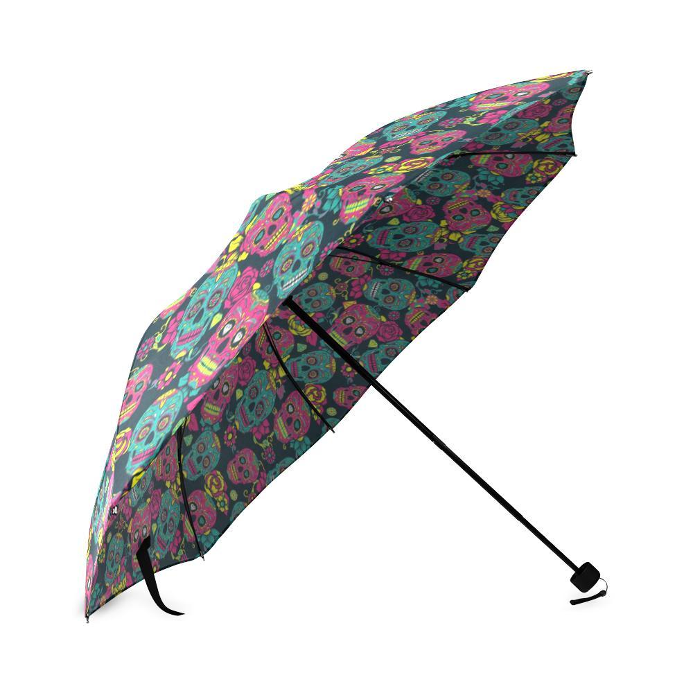 Sugar Skull Girly Skeleton Floral Pattern Print Foldable Umbrella-grizzshop