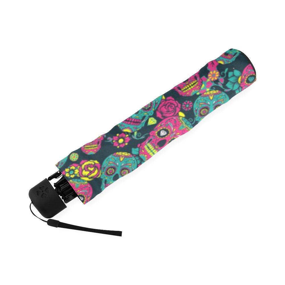 Sugar Skull Girly Skeleton Floral Pattern Print Foldable Umbrella-grizzshop