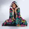 Sugar Skull Girly Skeleton Floral Pattern Print Hooded Blanket-grizzshop