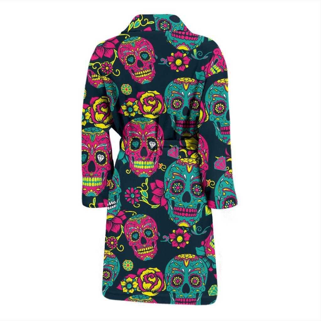 Sugar Skull Girly Skeleton Floral Pattern Print Men Long Robe-grizzshop