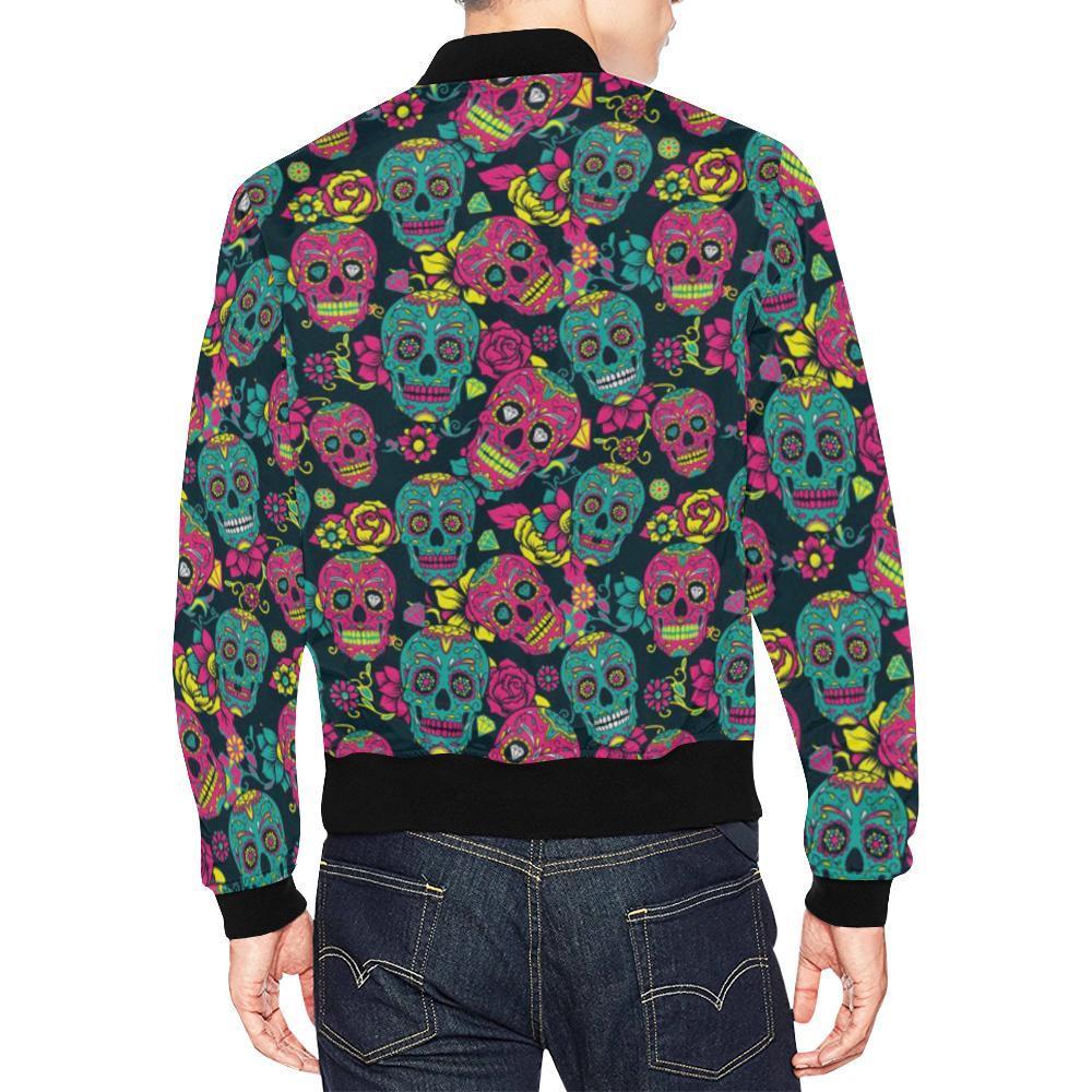 Sugar Skull Girly Skeleton Floral Pattern Print Men's Bomber Jacket-grizzshop