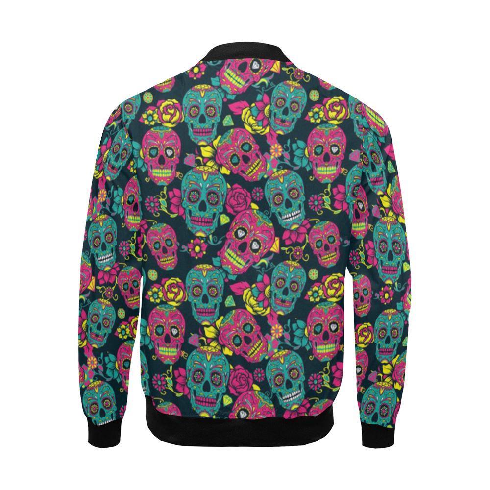 Sugar Skull Girly Skeleton Floral Pattern Print Men's Bomber Jacket-grizzshop