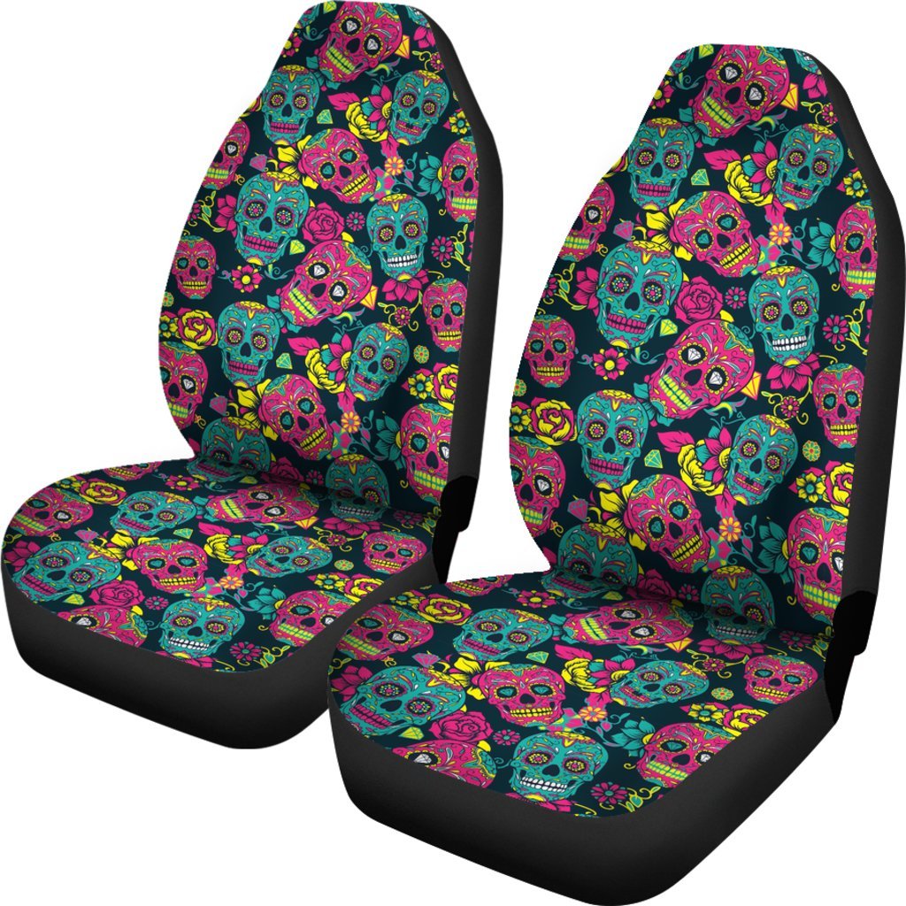 Sugar Skull Girly Skeleton Floral Pattern Print Universal Fit Car Seat Cover-grizzshop