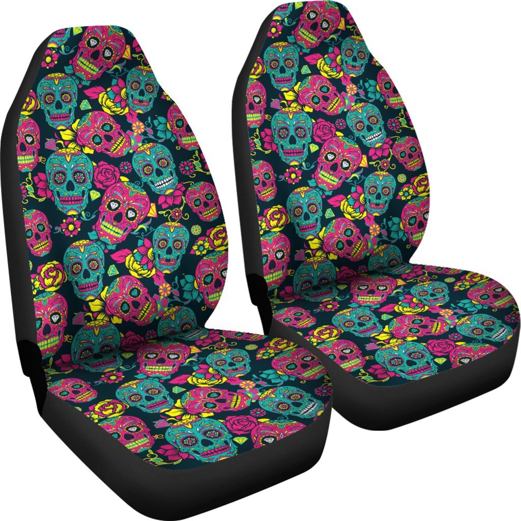 Sugar Skull Girly Skeleton Floral Pattern Print Universal Fit Car Seat Cover-grizzshop