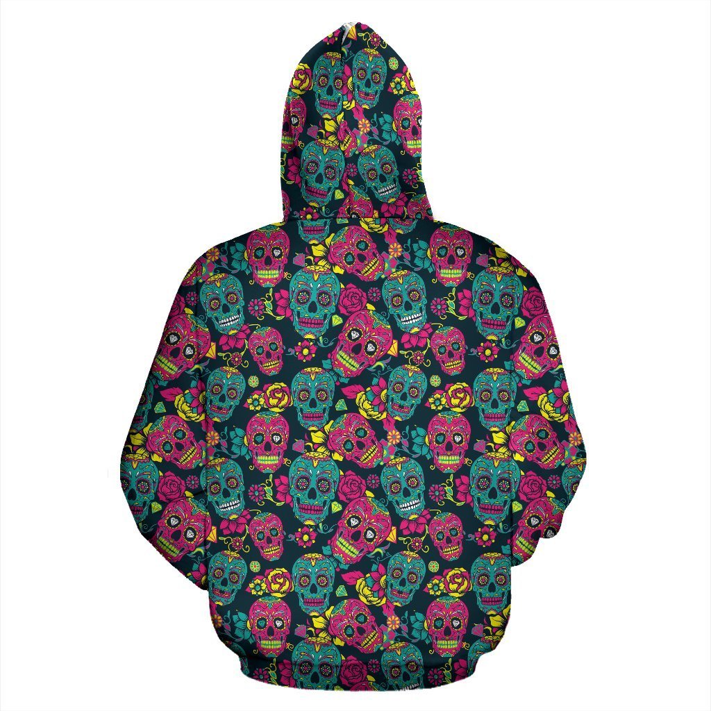 Sugar Skull Girly Skeleton Floral Pattern Print Women Men Pullover Hoodie-grizzshop