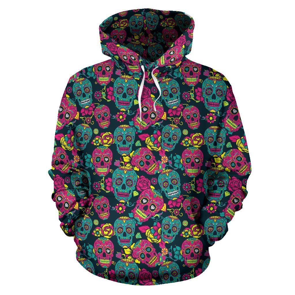 Sugar Skull Girly Skeleton Floral Pattern Print Women Men Pullover Hoodie-grizzshop