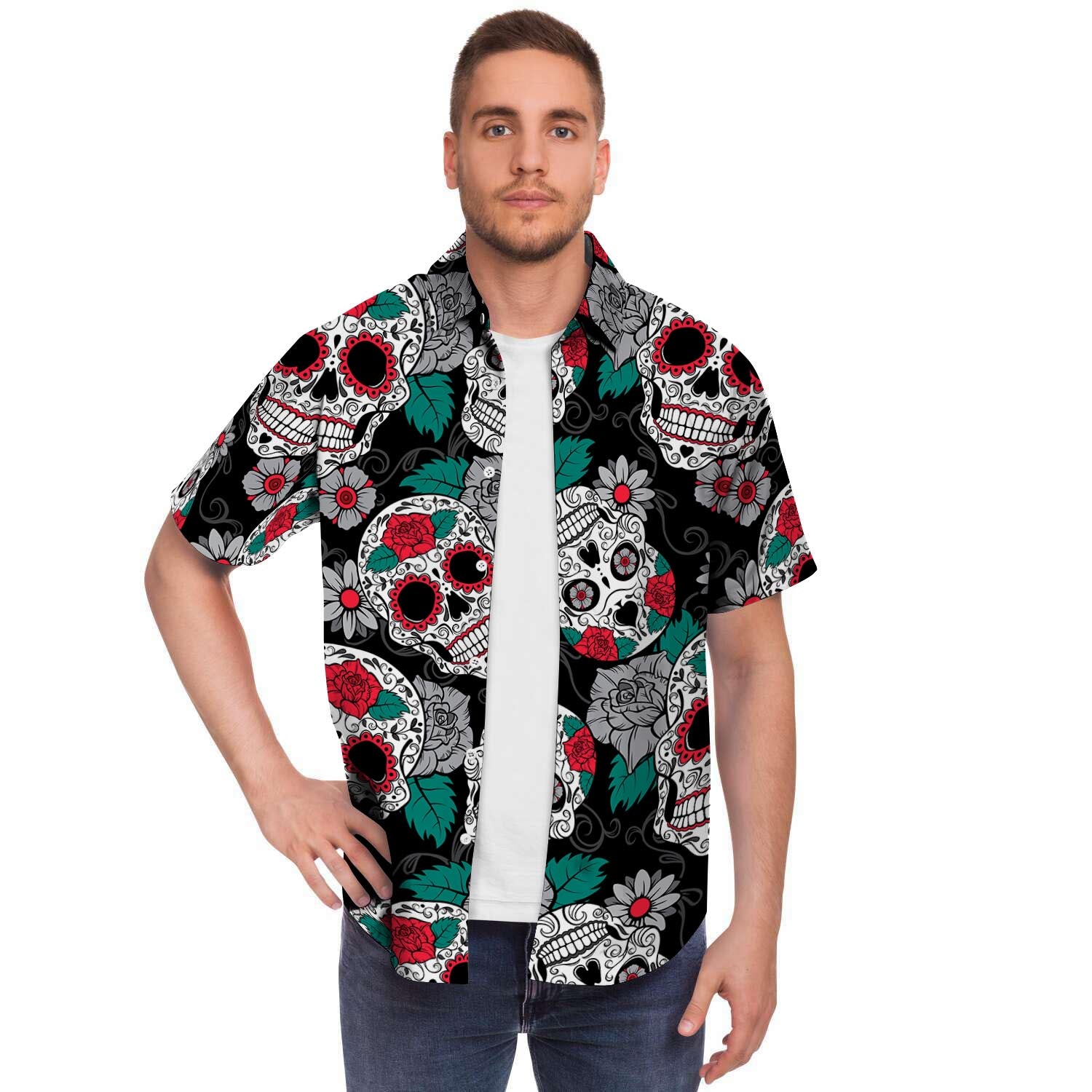 Sugar Skull Men's Short Sleeve Shirt-grizzshop