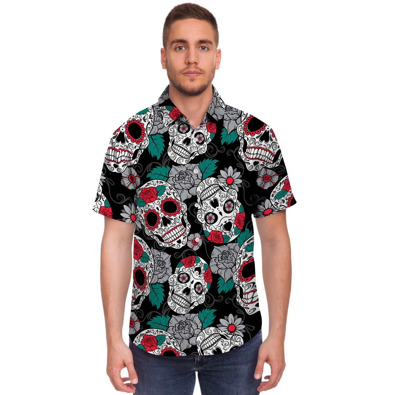 Sugar Skull Men's Short Sleeve Shirt-grizzshop
