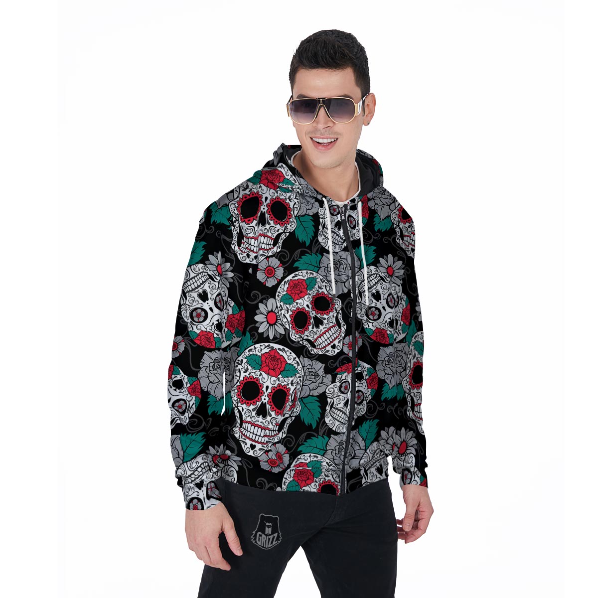 Sugar Skull Men's Zip Up Hoodie-grizzshop