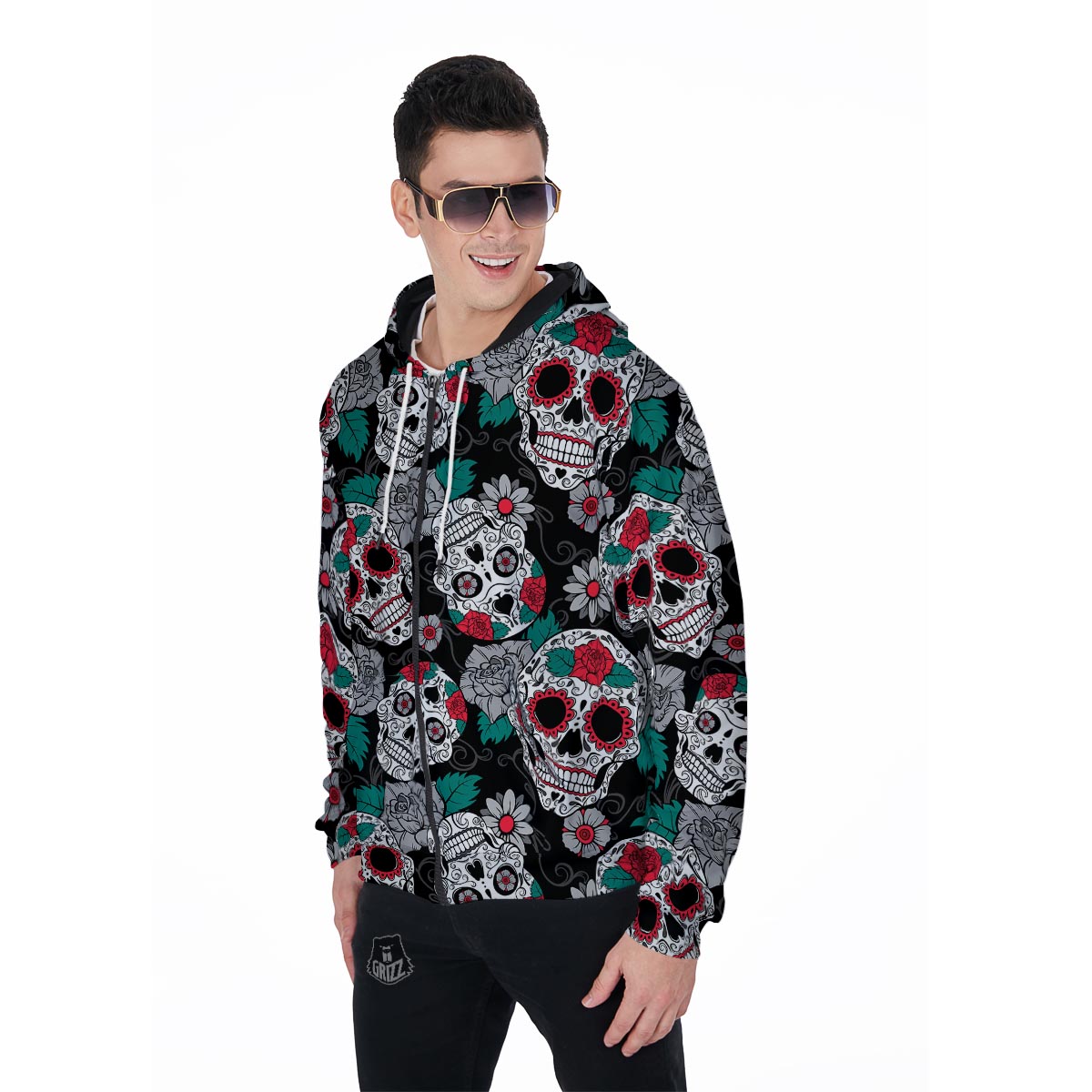 Sugar Skull Men's Zip Up Hoodie-grizzshop