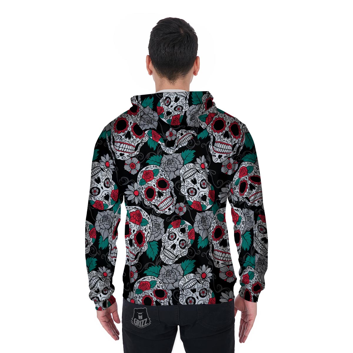 Sugar Skull Men's Zip Up Hoodie-grizzshop