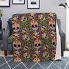 Sugar Skull Mexican Floral Blanket-grizzshop