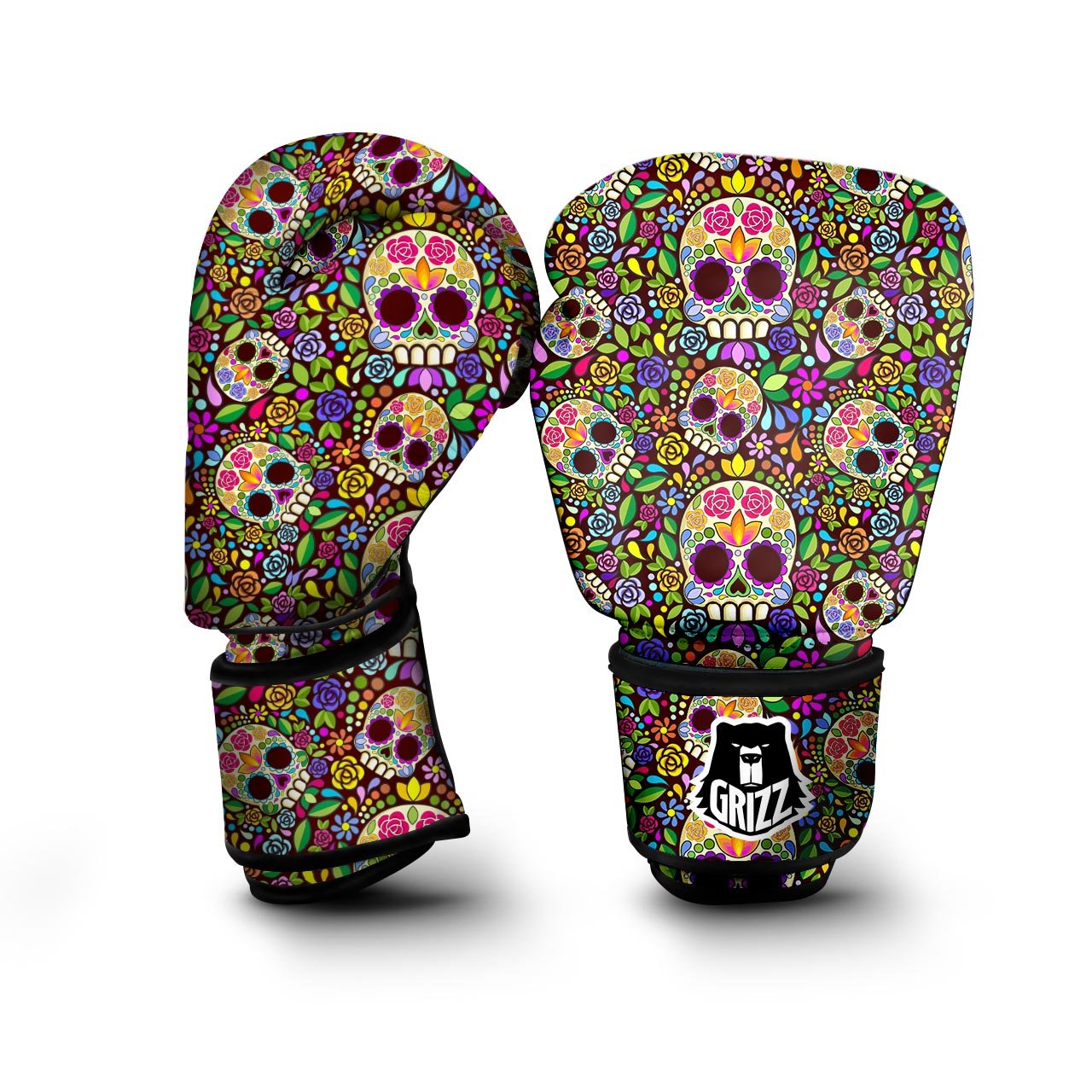 Sugar Skull Mexican Floral Boxing Gloves-grizzshop