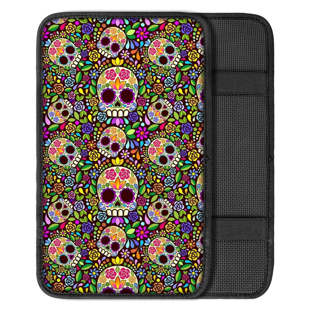 Sugar Skull Mexican Floral Car Console Cover-grizzshop