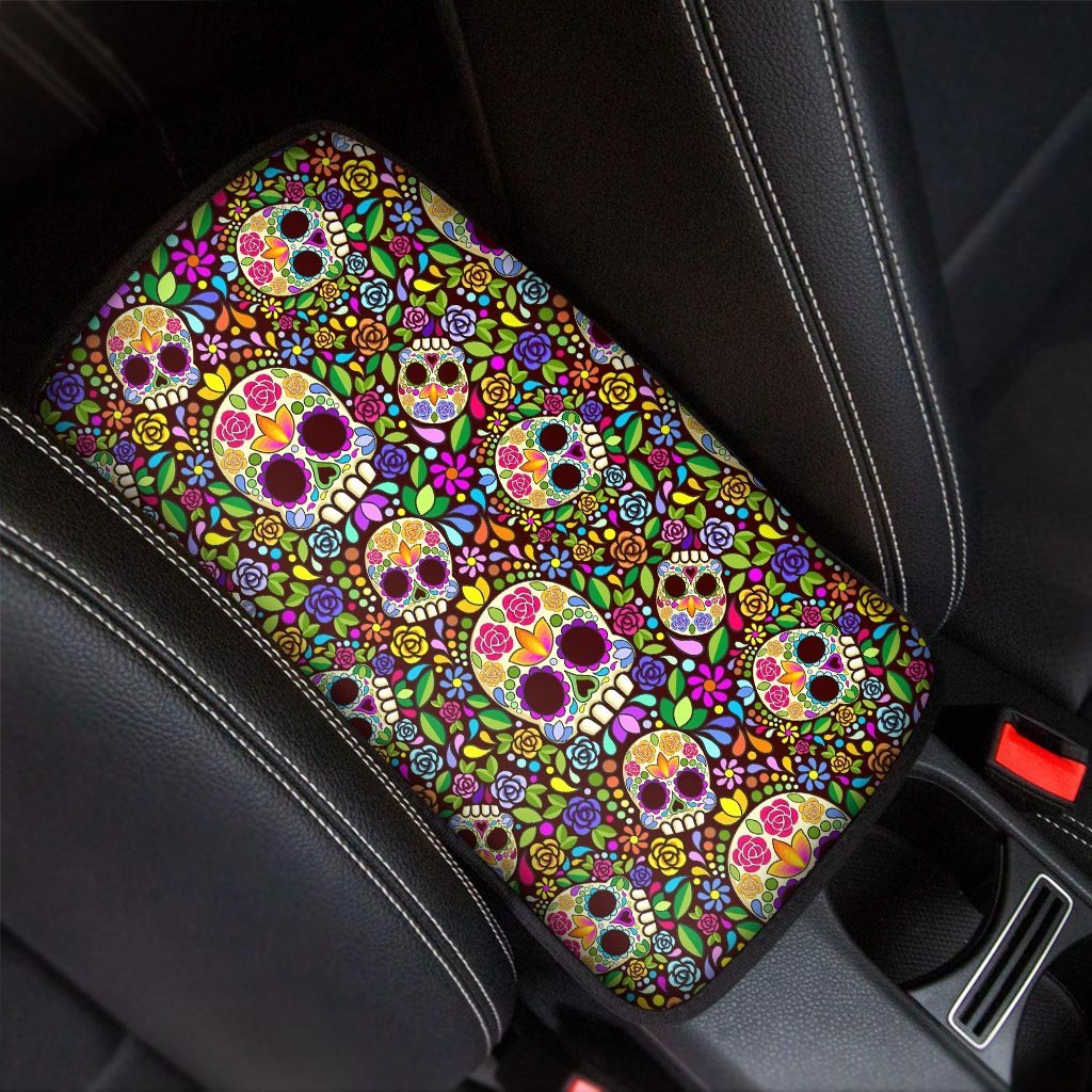 Sugar Skull Mexican Floral Car Console Cover-grizzshop