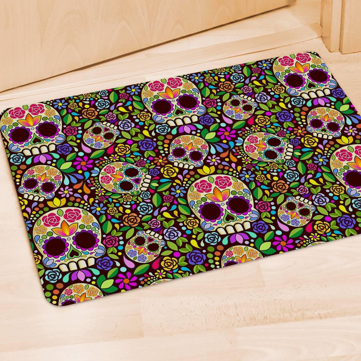 Sugar Skull Mexican Floral Door Mat-grizzshop