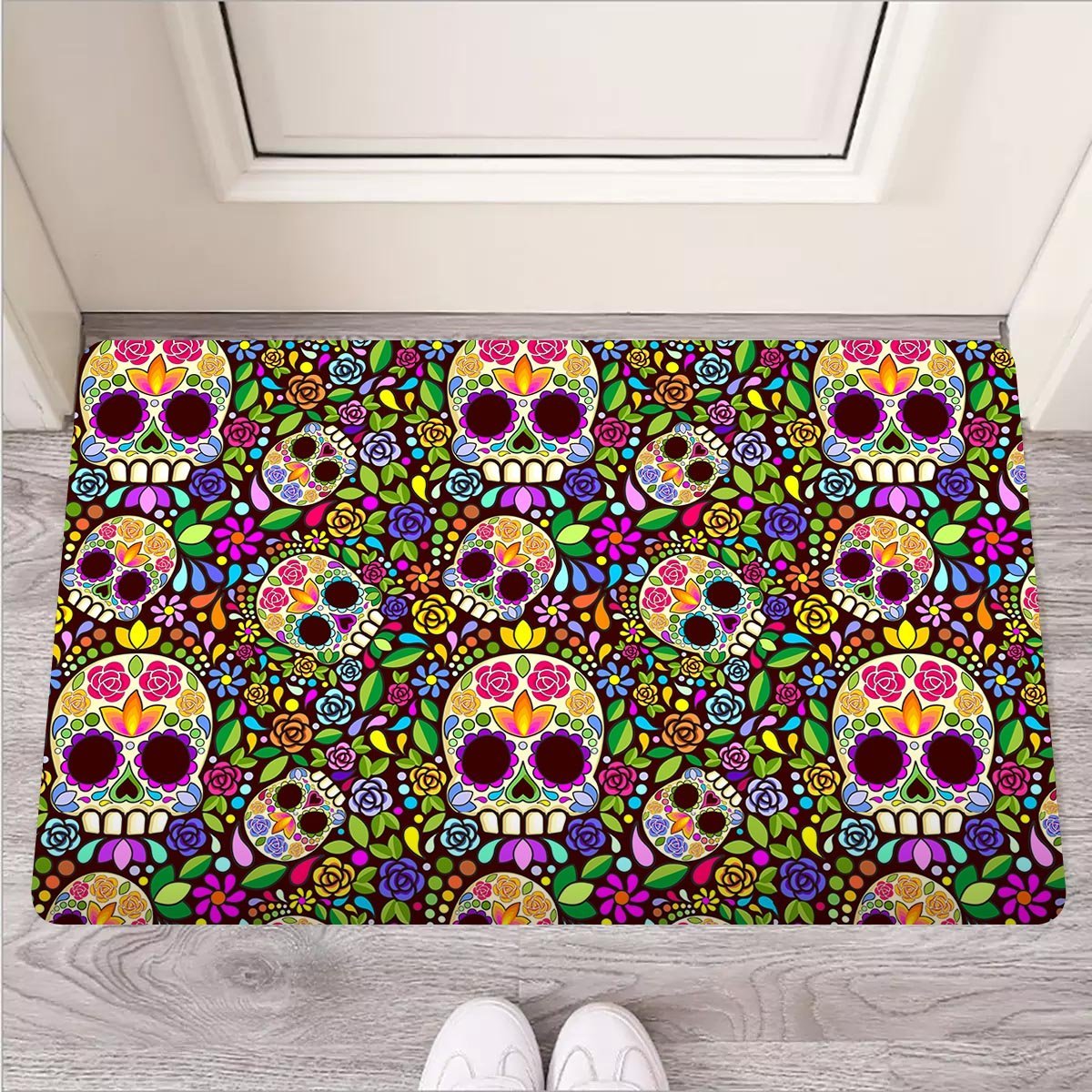 Sugar Skull Mexican Floral Door Mat-grizzshop