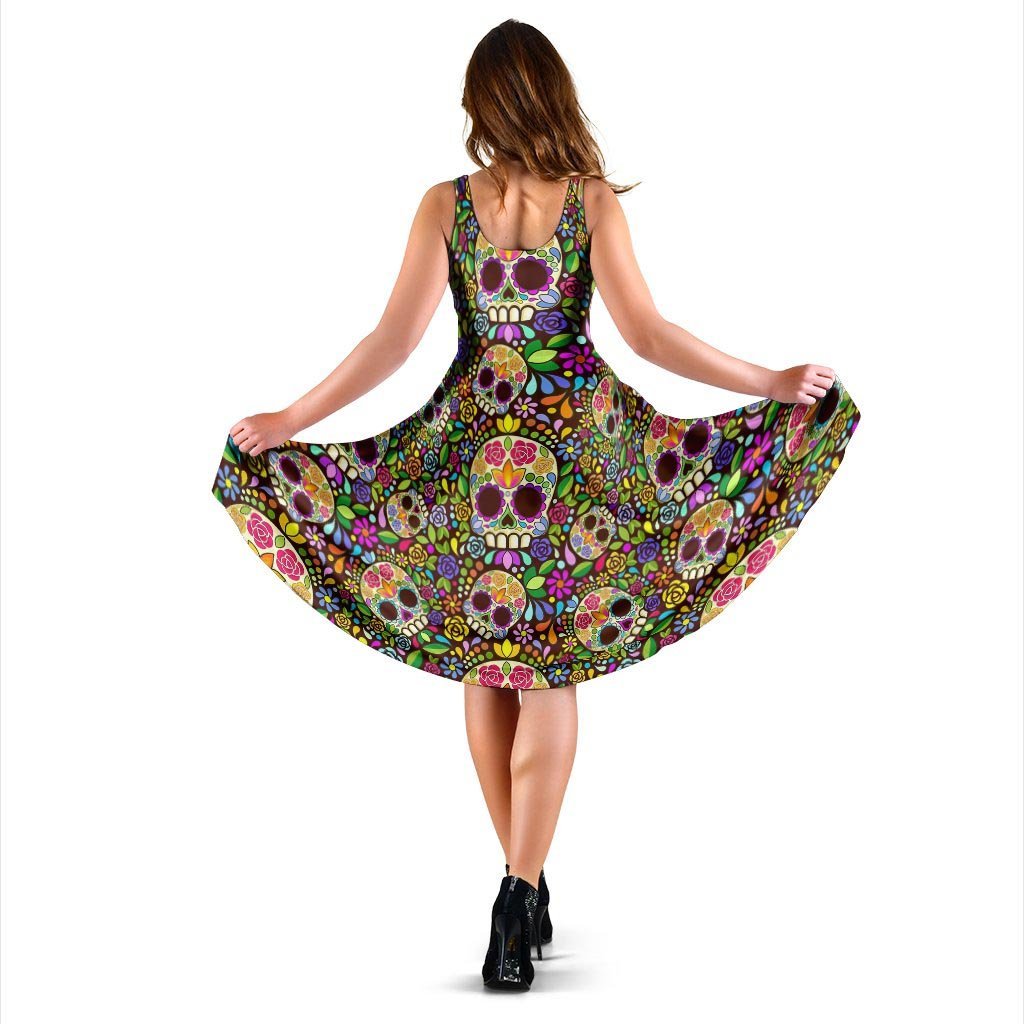 Sugar Skull Mexican Floral Dress-grizzshop