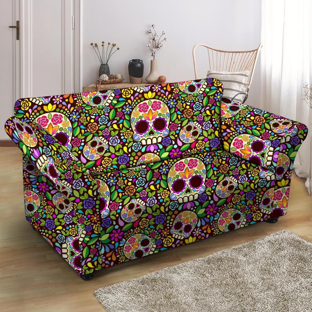 Sugar Skull Mexican Floral Loveseat Cover-grizzshop