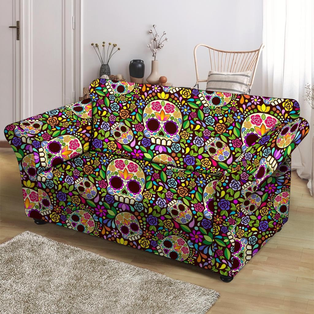 Sugar Skull Mexican Floral Loveseat Cover-grizzshop