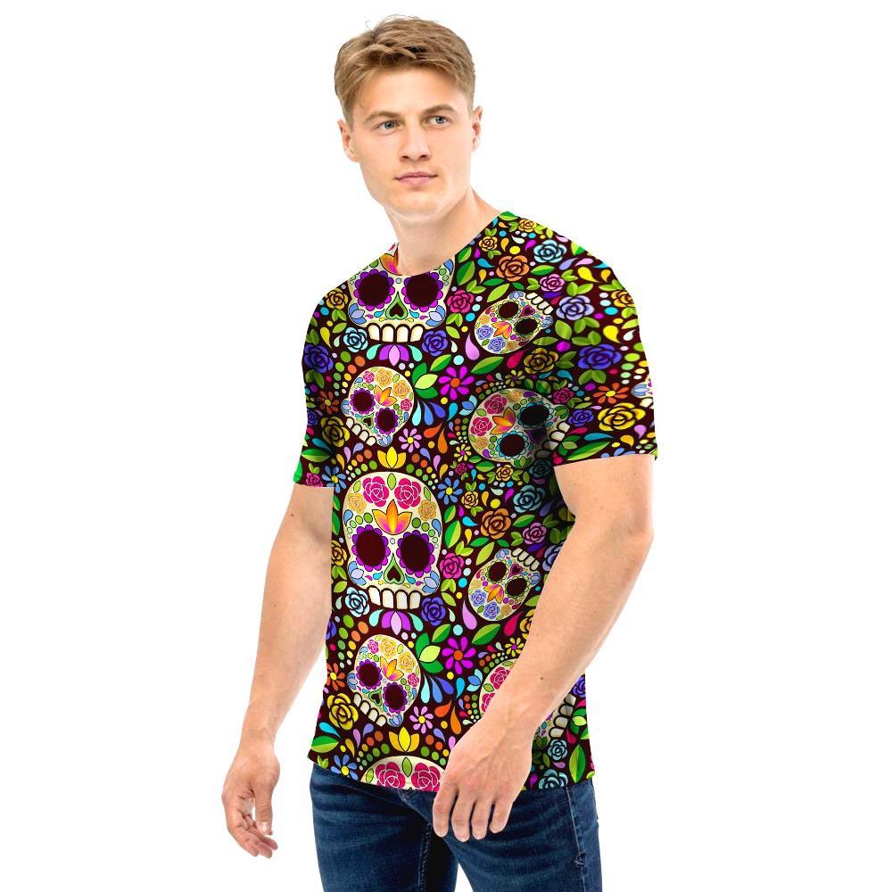 Sugar Skull Mexican Floral Men T Shirt-grizzshop