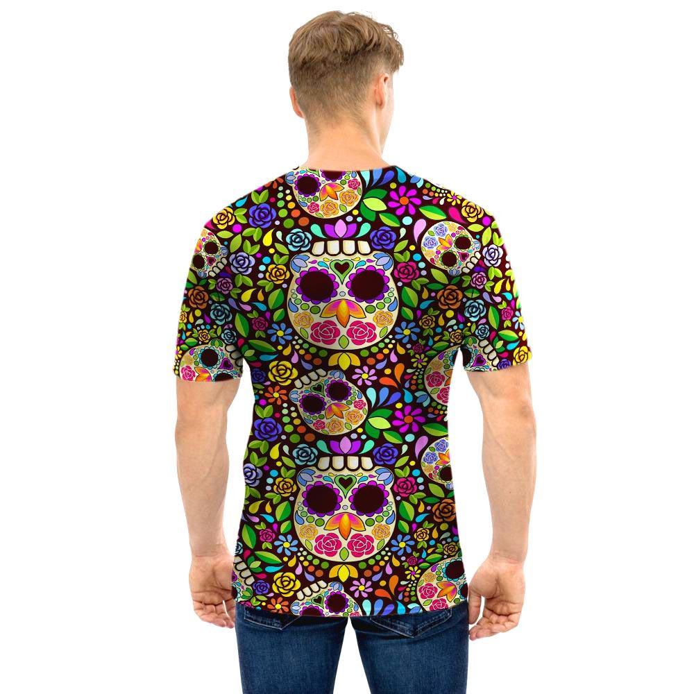 Sugar Skull Mexican Floral Men T Shirt-grizzshop