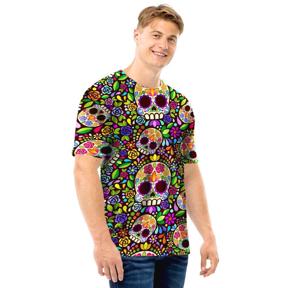 Sugar Skull Mexican Floral Men T Shirt-grizzshop