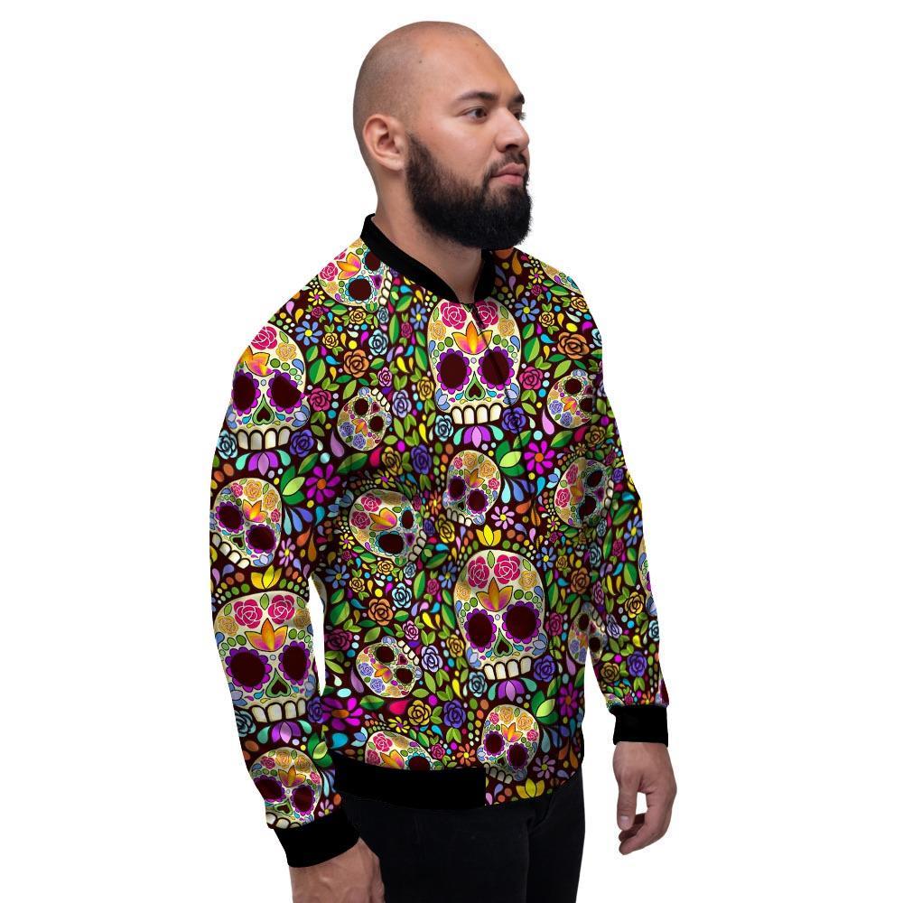 Sugar Skull Mexican Floral Men's Bomber Jacket-grizzshop