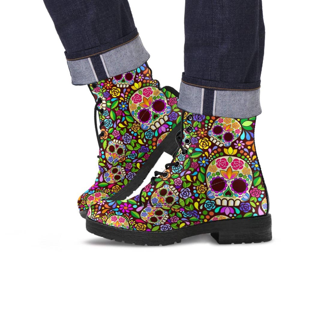 Sugar Skull Mexican Floral Men's Boots-grizzshop