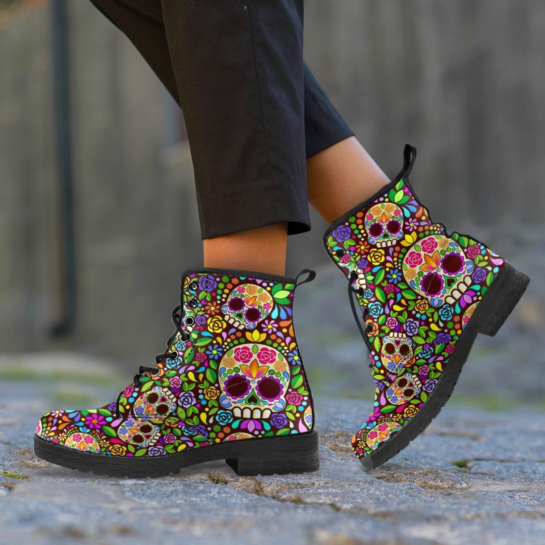 Sugar Skull Mexican Floral Men's Boots-grizzshop