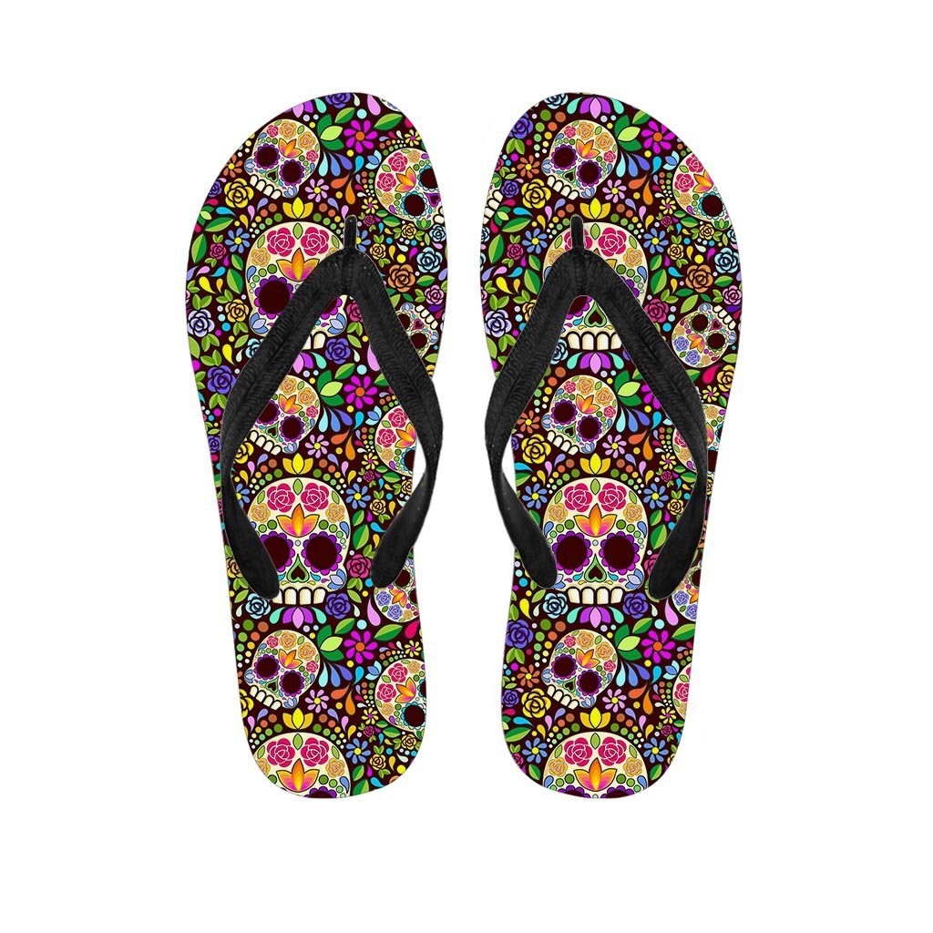 Sugar Skull Mexican Floral Men's Flip Flops-grizzshop