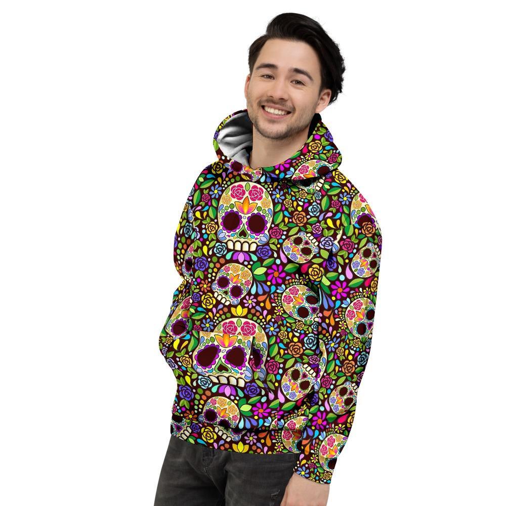Sugar Skull Mexican Floral Men's Hoodie-grizzshop