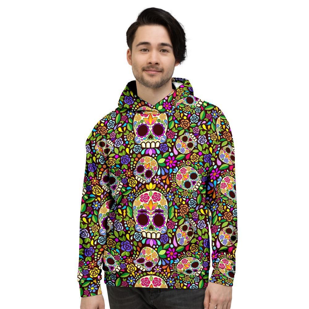 Sugar Skull Mexican Floral Men's Hoodie-grizzshop