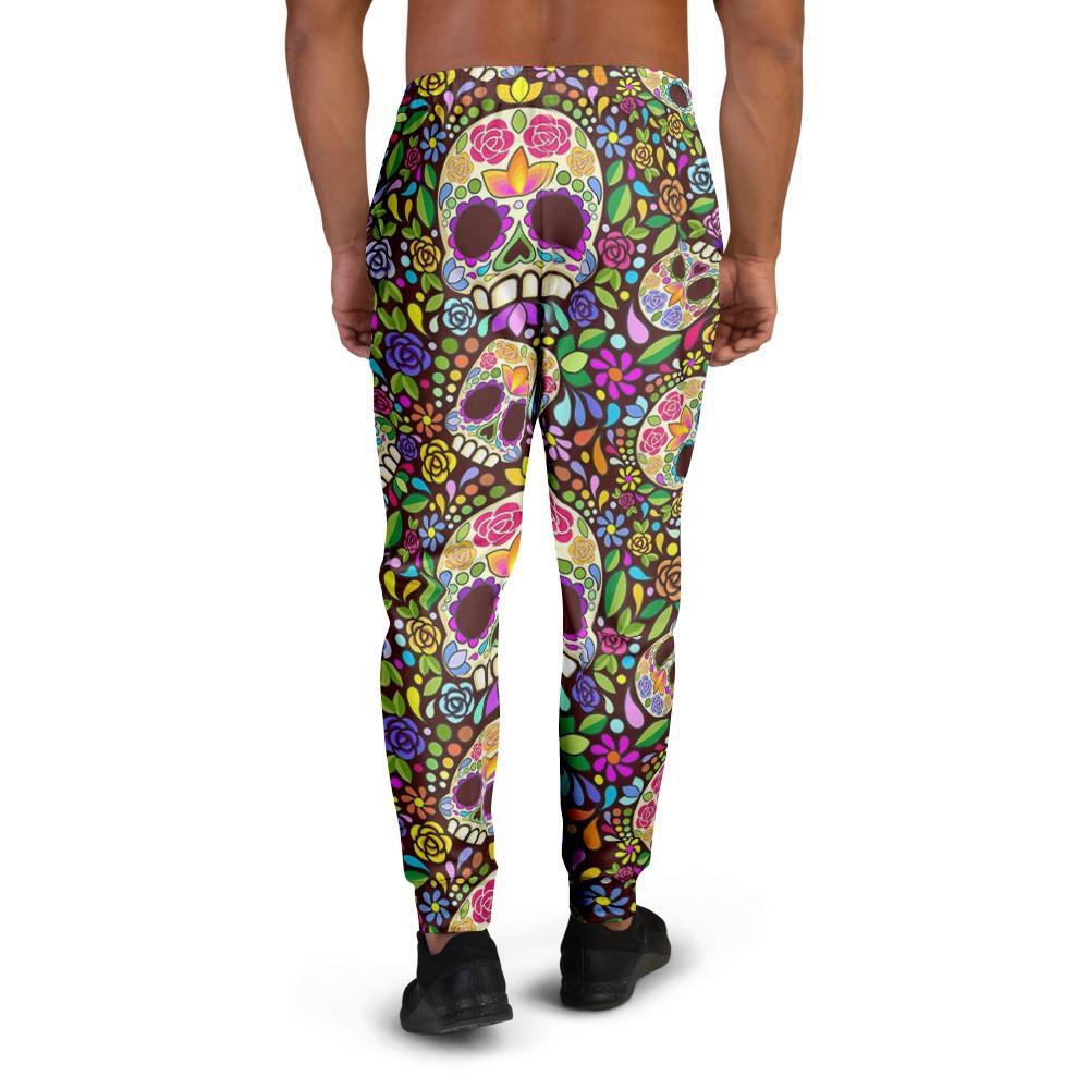 Sugar Skull Mexican Floral Men's Joggers-grizzshop