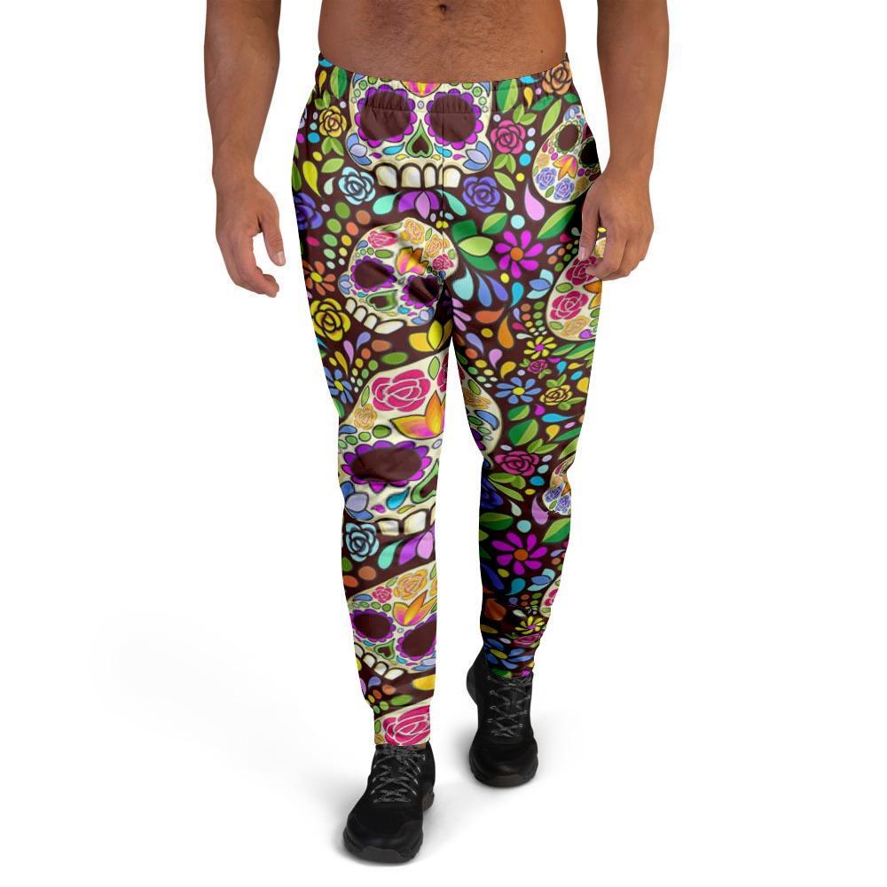 Sugar Skull Mexican Floral Men's Joggers-grizzshop